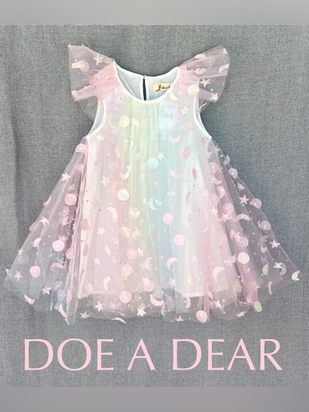 DOE A DEAR Moon & Star Embellished Mesh Dress